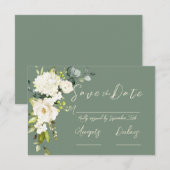 Elegant Green Floral Waterverf Sparen de Datum Save The Date (Voorkant / Achterkant)
