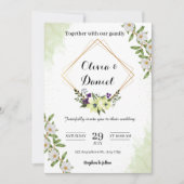 Elegant Green Floral Wedding Invitation Kaart (Voorkant)