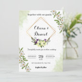 Elegant Green Floral Wedding Invitation Kaart (Staand voorkant)