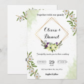 Elegant Green Floral Wedding Invitation Kaart (Voorkant / Achterkant)