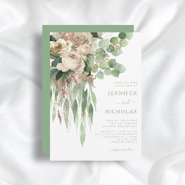 Elegant Green Floral Wedding Kaart