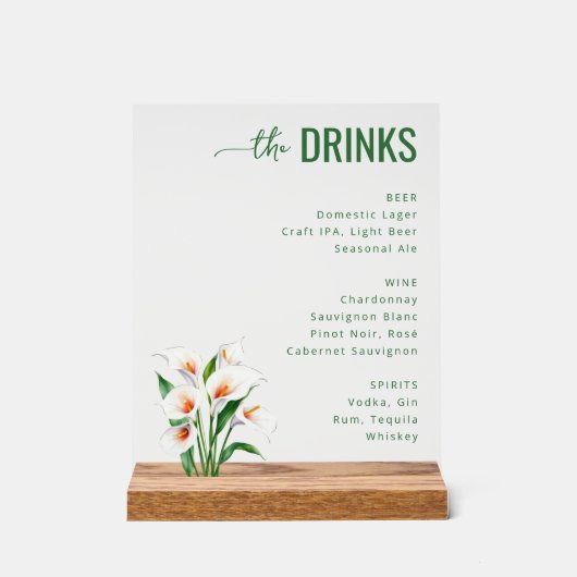 Elegant Green Floral Wedding Menu Acryl Bord (Voorkant)