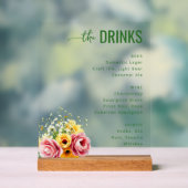 Elegant Green Floral Wedding Menu Acryl Bord (Neutraal)