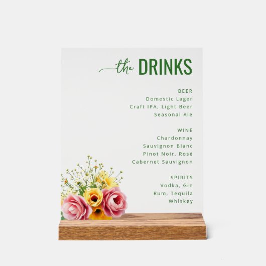 Elegant Green Floral Wedding Menu Acryl Bord (Voorkant)