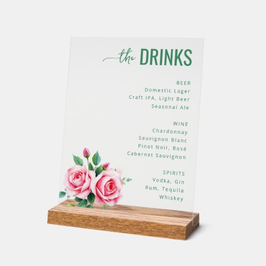 Elegant Green Floral Wedding Menu Acryl Bord (Hoek)