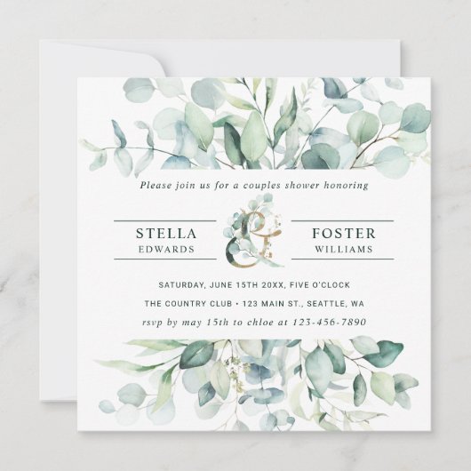 Elegant Green Foliage Ampersand Couples Shower Kaart (Voorkant)