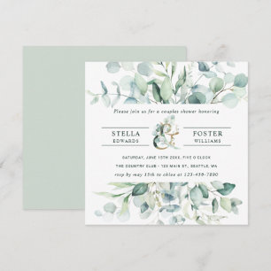 Elegant Green Foliage Ampersand Couples Shower Kaart
