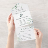 Elegant Green Foliage Ampersand Wedding All In One Uitnodiging (Afscheurbaar)