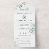 Elegant Green Foliage Ampersand Wedding All In One Uitnodiging (Binnen)
