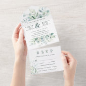 Elegant Green Foliage Ampersand Wedding All In One Uitnodiging (Afscheurbaar)