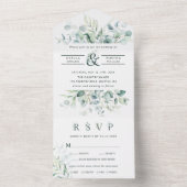 Elegant Green Foliage Ampersand Wedding All In One Uitnodiging (Binnen)