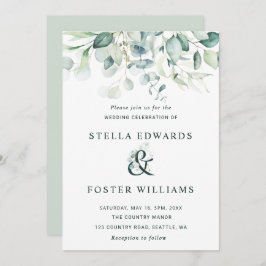 Elegant Green Foliage Ampersand Wedding Kaart