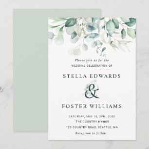 Elegant Green Foliage Ampersand Wedding Kaart