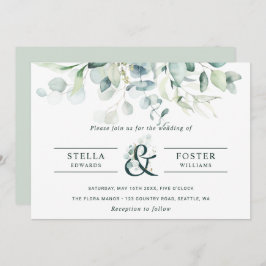 Elegant Green Foliage Ampersand Wedding Kaart