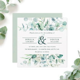 Elegant Green Foliage Ampersand Wedding Square Kaart