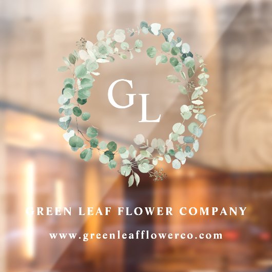 Elegant Green Foliage Business Name Monogram Windo Raamsticker (Vel 2)