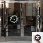 Elegant Green Foliage Business Name Monogram Windo Raamsticker (Kantoordeur)