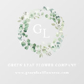 Elegant Green Foliage Business Name Monogram Windo Raamsticker (Vel)