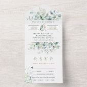 Elegant Green Foliage Gold Ampersand Wedding All In One Uitnodiging (Binnen)