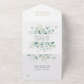 Elegant Green Foliage Gold Ampersand Wedding All In One Uitnodiging (Buitenkant)