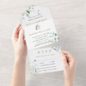 Elegant Green Foliage Gold Ampersand Wedding All In One Uitnodiging (Afscheurbaar)