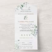 Elegant Green Foliage Gold Ampersand Wedding All In One Uitnodiging (Binnen)