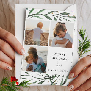 Elegant Green Foliage Gold Confetti Waterverf Feestdagen Kaart