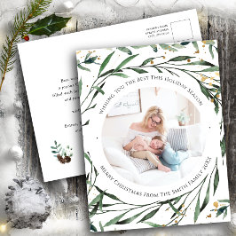 Elegant Green Foliage Gold Confetti Waterverf Feestdagenkaart