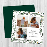 Elegant Green Foliage Gold Confetti Waterverf Feestdagenkaart<br><div class="desc">Elegant Green Foliage Gold Confetti Waterverf Floral Minimalist Holiday Kaart. Met deze minimalistische en moderne vakantiekaart kunt u uw dierbaren warm wensen en groeten voor vakantie sturen. Een prachtig lijst zacht groen geverfde waterverf bladeren, omgeven door gouden confetti vlokken vooraan. Het midden kenmerkt drie van uw favoriete familiefoto's in een...</div>
