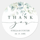 Elegant Green Foliage Hartelijk dank Ronde Sticker (Voorkant)