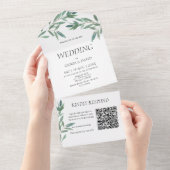 Elegant Green Foliage QR Code All In One Uitnodiging (Afscheurbaar)