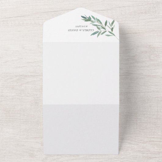 Elegant Green Foliage QR Code All In One Uitnodiging (Buitenkant)