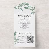 Elegant Green Foliage QR Code All In One Uitnodiging (Binnen)