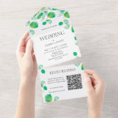 Elegant Green Foliage QR Code All In One Uitnodiging (Afscheurbaar)