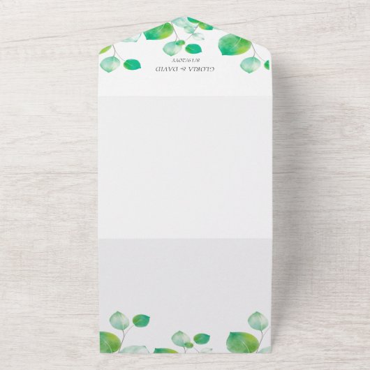 Elegant Green Foliage QR Code All In One Uitnodiging (Buitenkant)