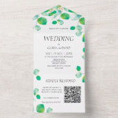 Elegant Green Foliage QR Code All In One Uitnodiging (Binnen)