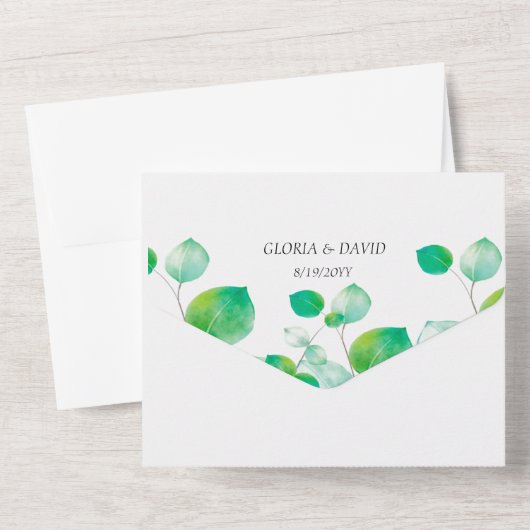 Elegant Green Foliage QR Code All In One Uitnodiging (Achterkant)