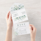 Elegant Green Foliage Waterverf Wedding All In One Uitnodiging (Afscheurbaar)