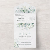 Elegant Green Foliage Waterverf Wedding All In One Uitnodiging (Binnen)