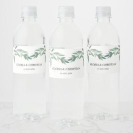 Elegant Green Foliage Weddenschap Water Fles Label Waterfles Etiket