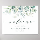 Elegant Green Foliage Weddenschap Welkomstbord Poster (Voorkant)