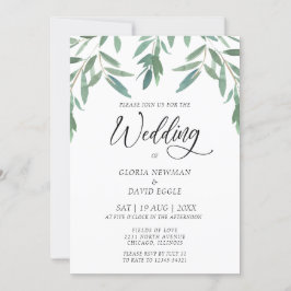 Elegant Green Foliage Wedding Invitation Kaart