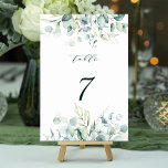 Elegant Green Foliage Wedding Kaart<br><div class="desc">Het nummer van deze trouwtafel is voorzien van beschilderde waterverf eucalyptus,  botanisch groen en lichtblauw blad met een moderne kalligrafie.</div>