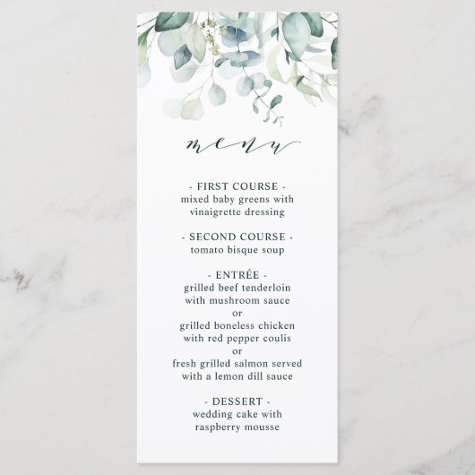 Elegant Green Foliage Wedding Menu (Voorkant)