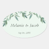 Elegant Green Foliage Wedding Ovale Sticker (Voorkant)