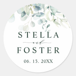 Elegant Green Foliage Wedding Ronde Sticker