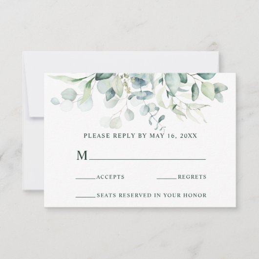 Elegant Green Foliage Wedding RSVP Kaartje (Voorkant)