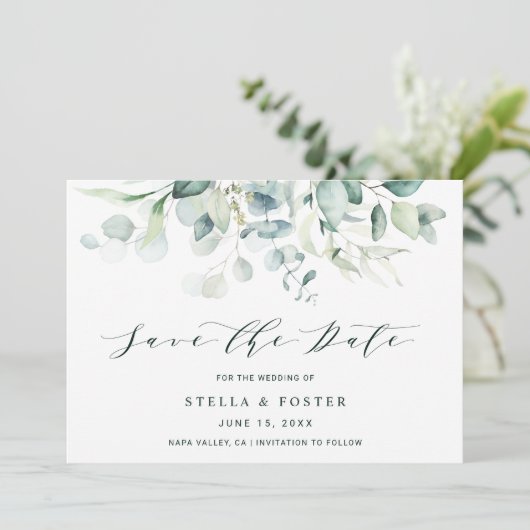 Elegant Green Foliage Wedding Save the Date Kaart (Staand voorkant)