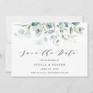 Elegant Green Foliage Wedding Save the Date Kaart