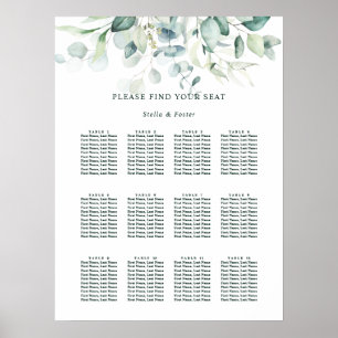 Elegant Green Foliage Wedding Seding Chart Poster